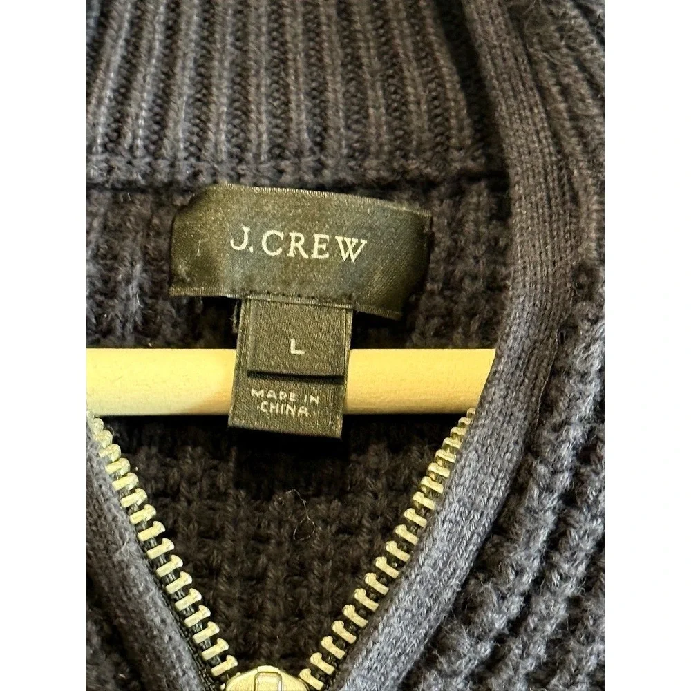J.Crew Quarter-Zip Sweater Mens Large Navy Blue Waffle Knit Cotton H2713